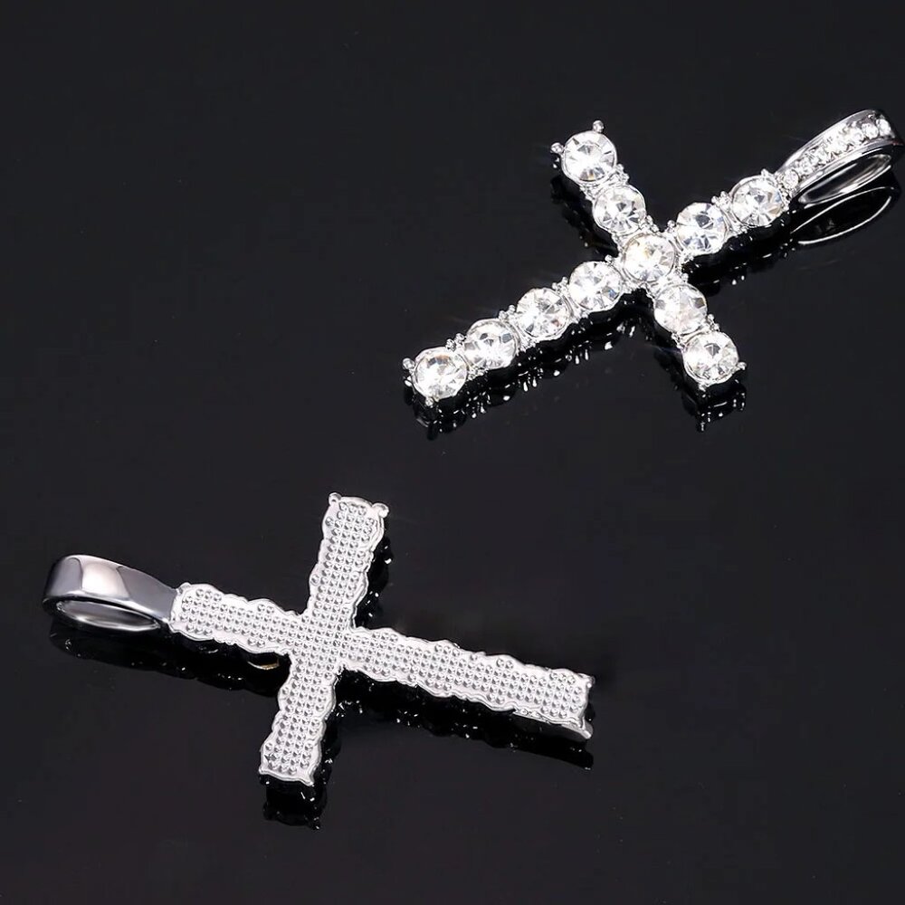 ⭐ 2PC 24" Diamond Hip Hop Necklace and Cross Pendant With 4mm Diamonds ⭐ - Picture 8 of 11